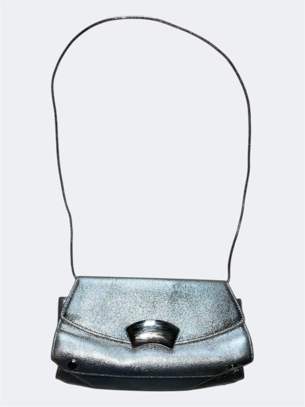 3.1 Philip Lim Silver Metallic Leather Shoulder ID Clutch Bag